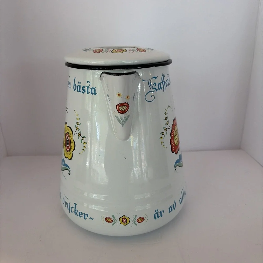 Vintage 1960's BERGGREN Scandinavian Enamelware Large Coffee Pot As Is